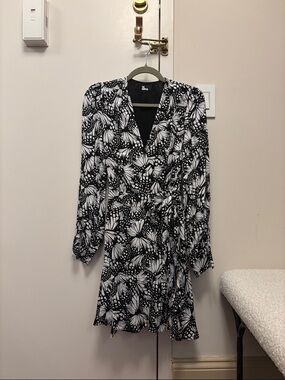 The Kooples Black & White Butterfly-Print Wrap Dress NWOT